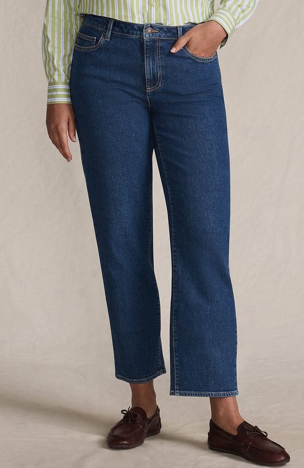 ランズエンド レディース ボトムス デニムパンツ ジーンズ Lands End Soft Denimid Rise Relaxed Straight Crop Jeans Crawford Wash