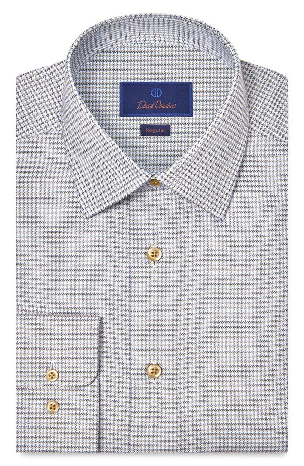 デイビッドドナヒュー メンズ トップス シャツ レギュラーフィット コットン Davidonahue Regular Fit Microcheck Cotton Dresshirt White Dun