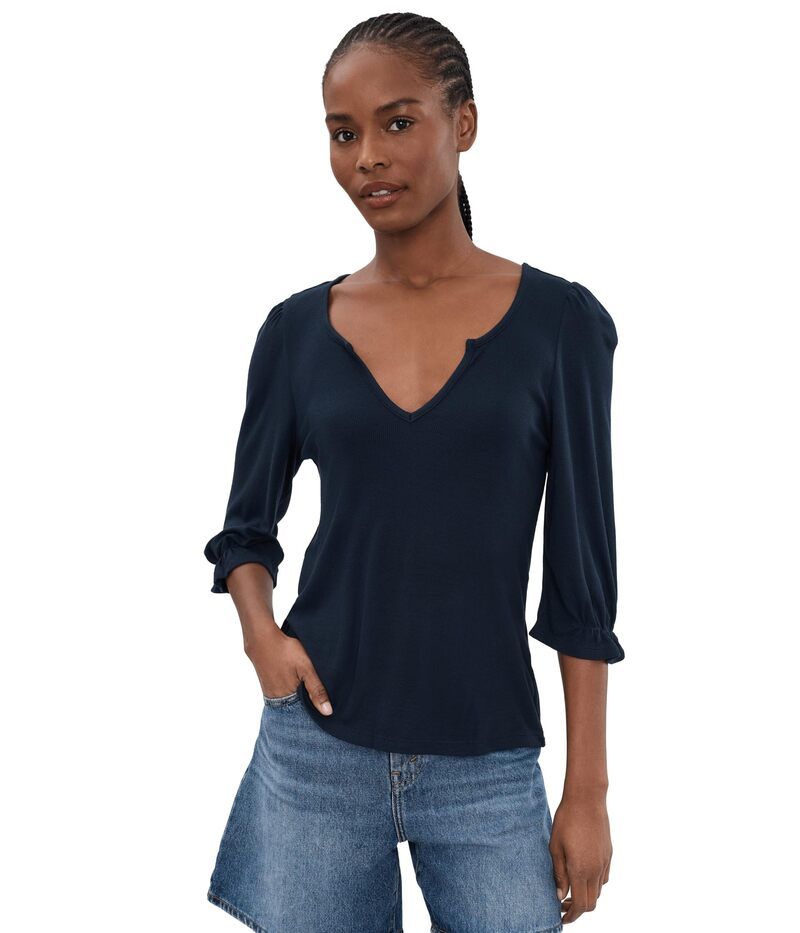 リヴァプール ロサンゼルス レディース トップス シャツ プチ ニット Liverpoolos Angeles Petitelbow Sleeve Notch Knitee Dark Navy ネイビ