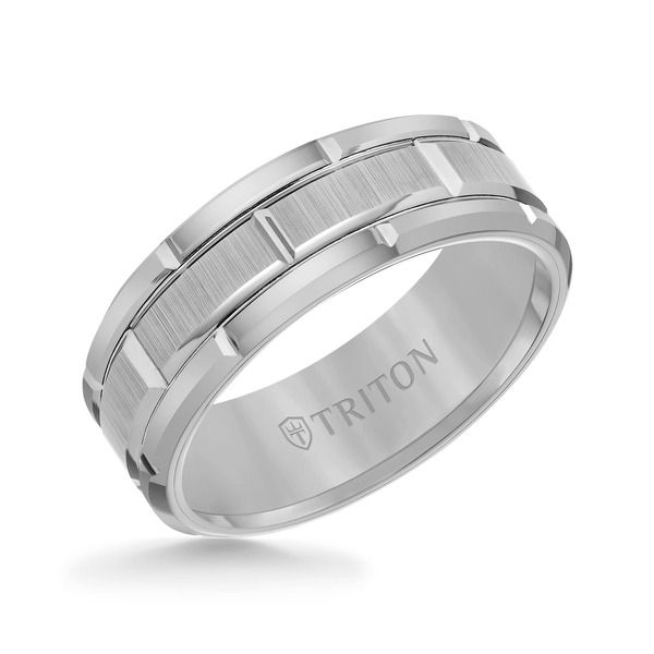 トリトン レディース アクセサリー 指輪 Triton 8MM Tungsten Carbide Ring with Brick Pattern Center and Flat Edge Metall