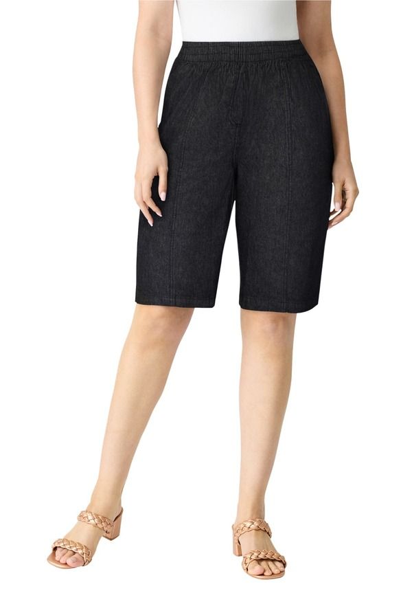 ロアマンズ レディース ボトムス ハーフパンツ・ショーツ プラスサイズ Roamans PlusizeasyWear Bermuda Short Black Denim ブラック