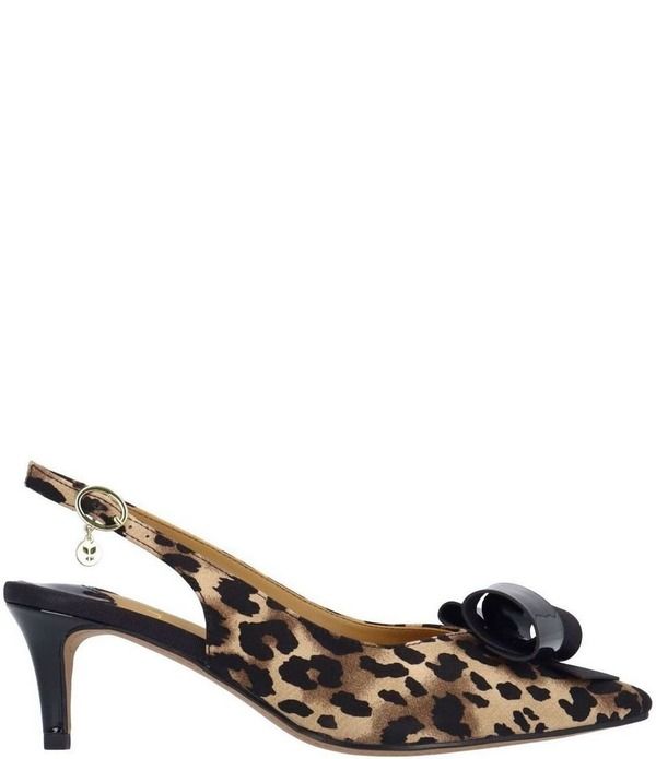 ジェイレニー レディース シューズ ヒール プリント J Renee Delara Leopard Print Slingback Pointed Toe Curled Bow Pumps Brown