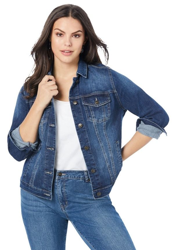 ロアマンズ レディース ボトムス デニムパンツ プラスサイズ ジャケット Roamans Plusize Classic Stretch Denim Jacket Medium Wash デニム