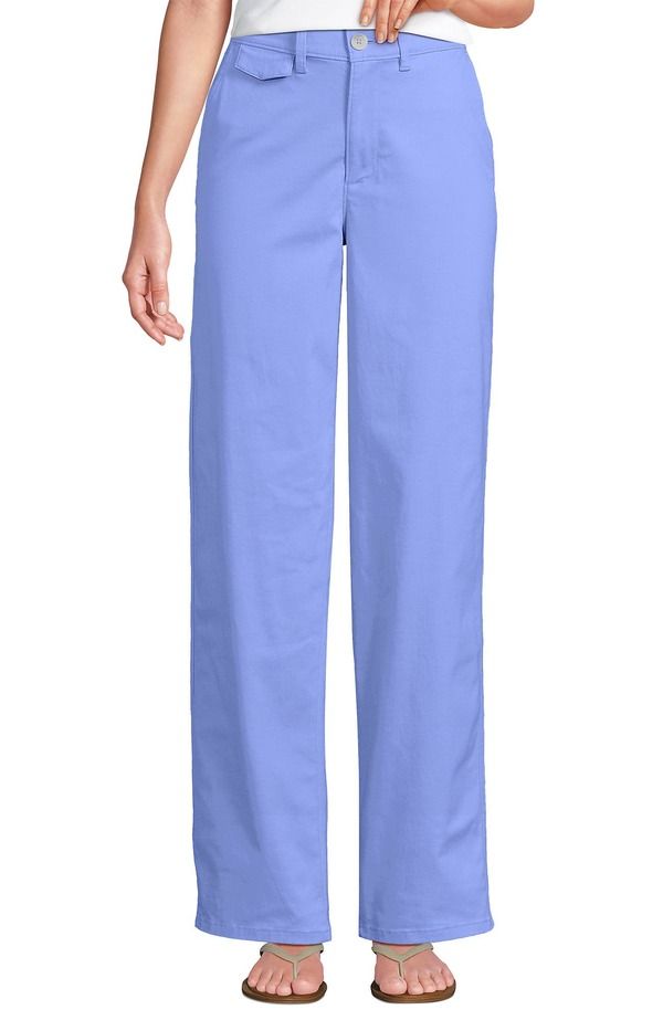 ランズエンド レディース ボトムス レギンストレート パンツ Lands End Chino High Rise Rail Straight Leg Pants Clear Blue Sky ブルー