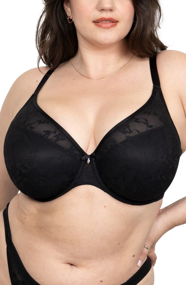 カービークチュール レディース トップス Tシャツ レース Curvy Couture No Show Underwire Lace Plunge TShirt Bra Black Hue ブラック