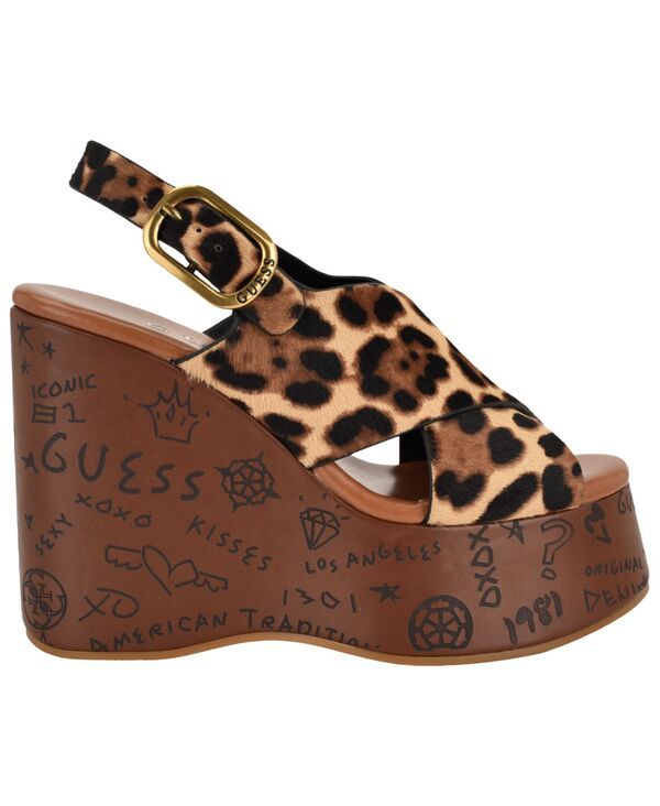 ゲス レディース シューズ サンダル プラットフォーム ロゴ GUESS Womens YariselogoEmbossed High Platform Wedge Sandals Leopard C