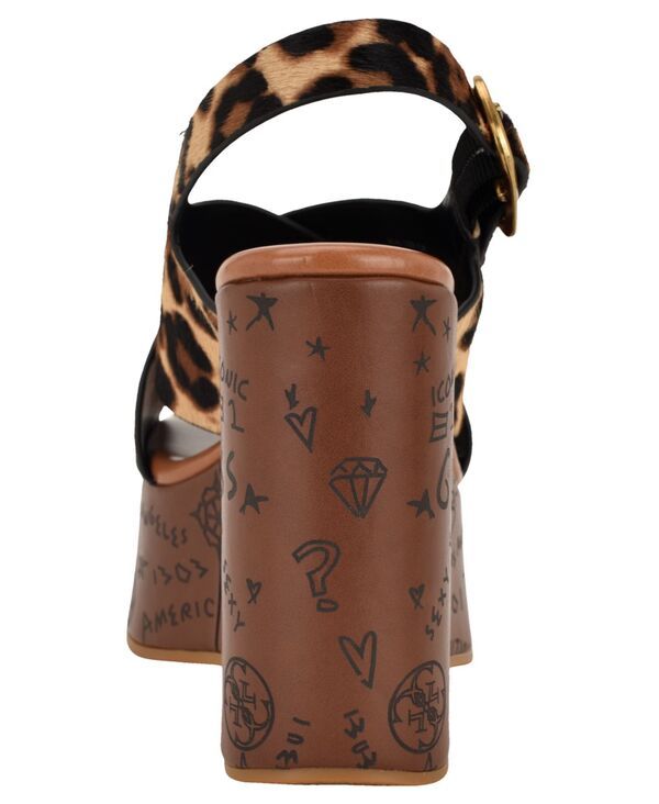 ゲス レディース シューズ サンダル プラットフォーム ロゴ GUESS Womens YariselogoEmbossed High Platform Wedge Sandals Leopard C