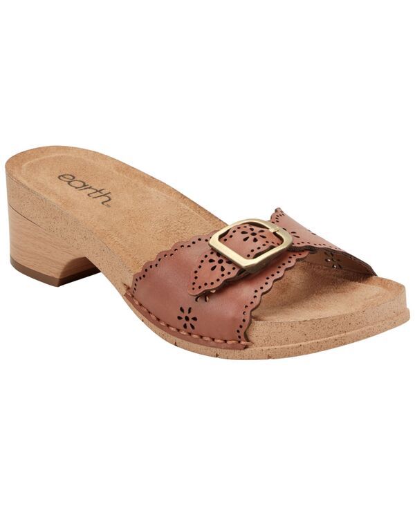 アース レディース シューズ サンダル レザー ヒール Earth Womens Haisly Leather Buckle Band Block Heel Sandals Cognac Leathe