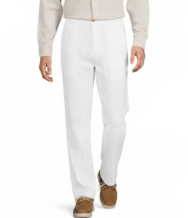 カリビアン メンズ ボトムス カジュアルパンツ トール リネン Caribbean Big Tall Coastalinen Flat Front Pants White ホワイト
