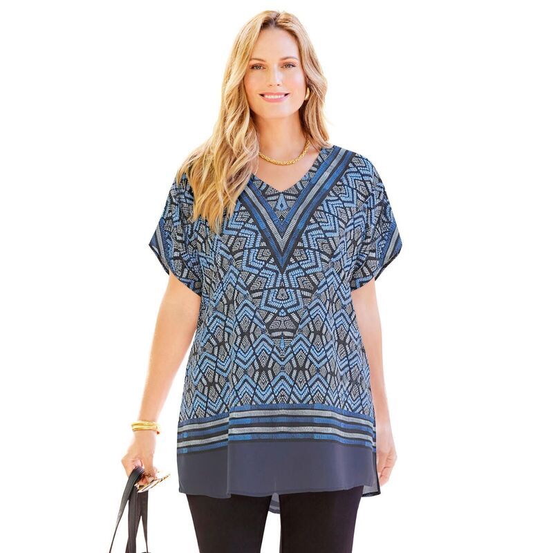キャサリンズ レディース トップス Tシャツ ジョーゼット プラスサイズ Catherines Womens Plusize Dolman Sleeve Georgette Top Navy Geo