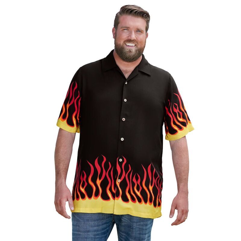 キングサイズ レディース トップス Tシャツ プリントール KingSize Mens Big Tall Printed Camp Shirt Flames
