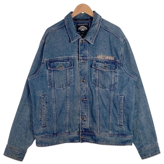 Harley-Davidson ハーレーダビッドソン バー&シールド デニムジャケット バック 刺繡ロゴ ライトブルー Size XL
