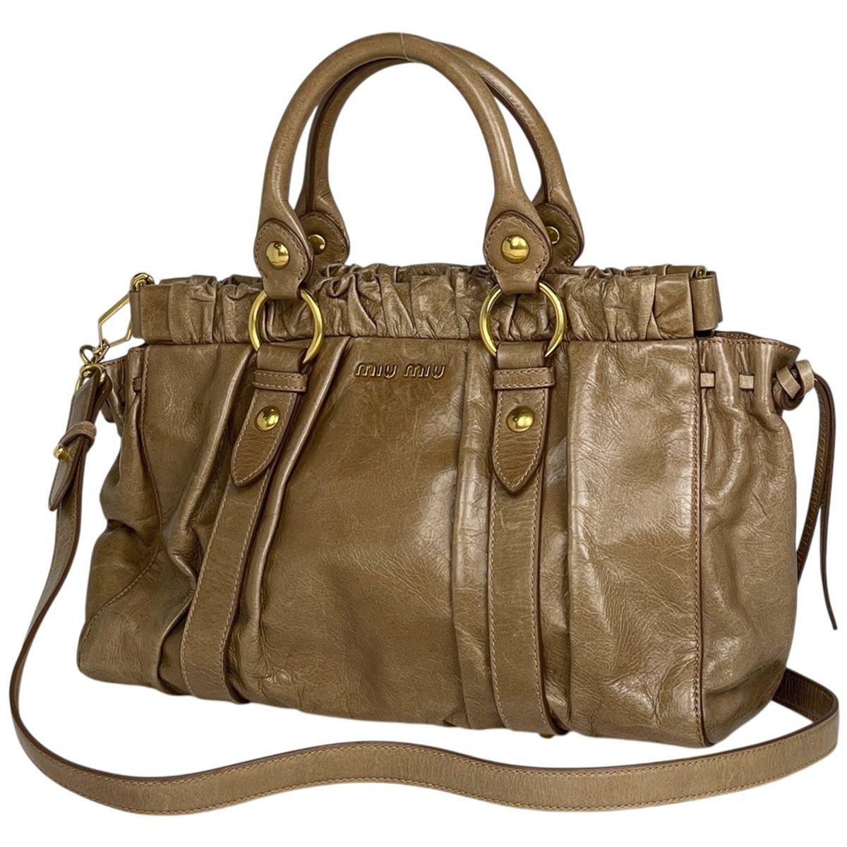 ミュウ ミュウ Miu Miu ロゴ ハンドバッグ 2WAY レザー ブラウン レディース 【中古】