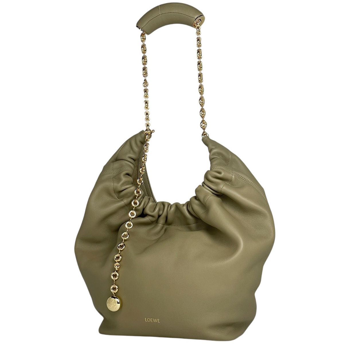 ロエベ LOEWE スクイーズバッグ ショルダーバッグ レザー グリーンベージュ レディース 【中古】
