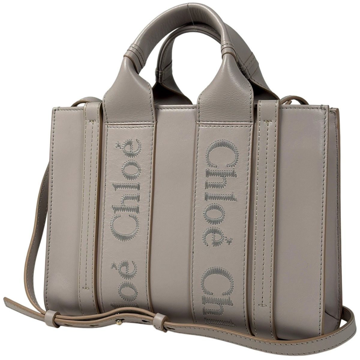 クロエ Chloe ウッディ スモール トートバッグ 2WAY レザー ライトベージュ レディース 【中古】