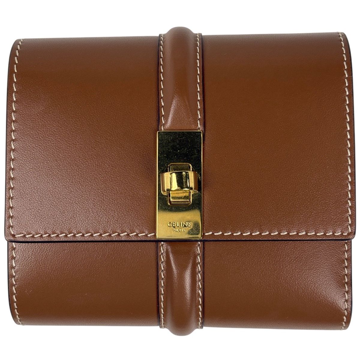 セリーヌ CELINE スモール トリフォールドウォレット 16 三つ折り財布 レザー ブラウン レディース 【中古】