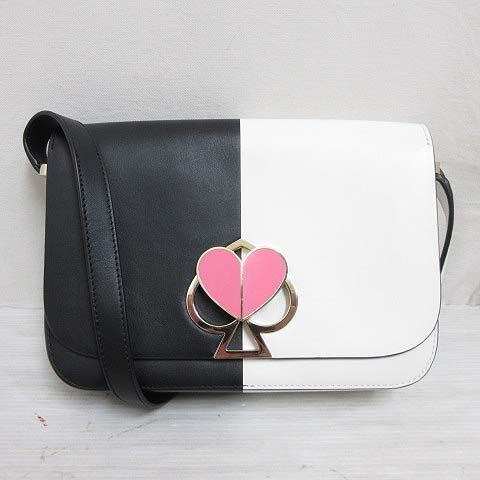 ケイトスペード KATE SPADE ニコラ ツイストロック ショルダー バッグ レザー 斜め掛け フラップ 黒 白 ブラック ホワイト バイカラー