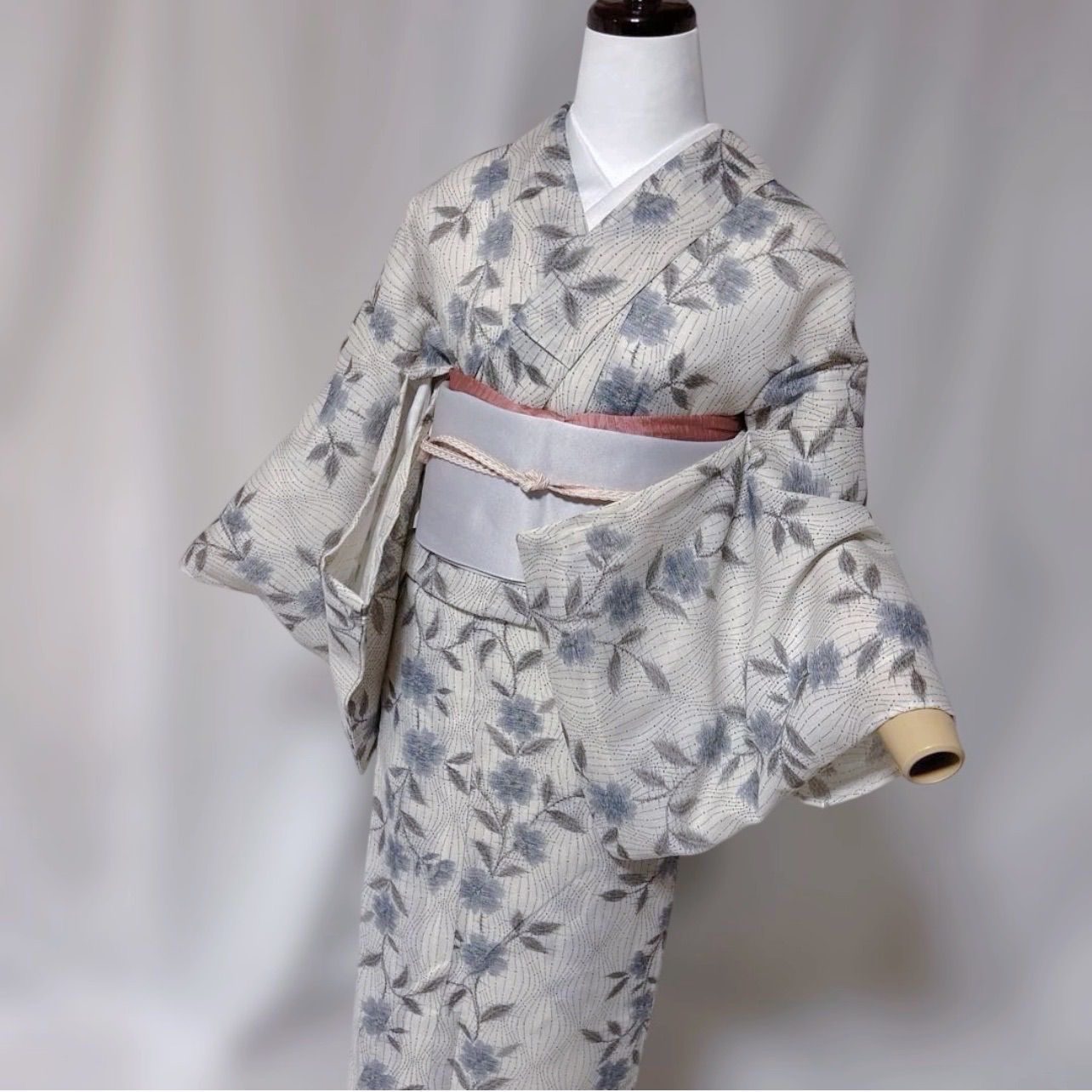 も*ス様 【高級感】美品　小千谷縮　麻混化繊　麻夏帯　帯揚　帯締　フルセット　1 夏着物 小千谷縮風 麻混着物 フルセット 小紋 半幅帯 夏帯締め 夏