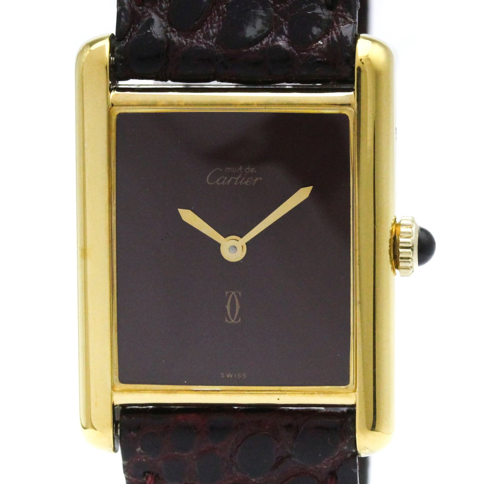 カルティエ (CARTIER) タンク ヴェルメイユ ゴールドプレート レザー 手巻き レディース 時計