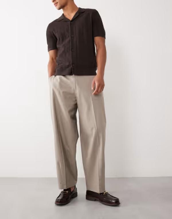 エイソス メンズ ボトムス カジュアルパンツ リネン ASOS DESIGN smart belted barreleg pants in dark stone linen look Dark sto