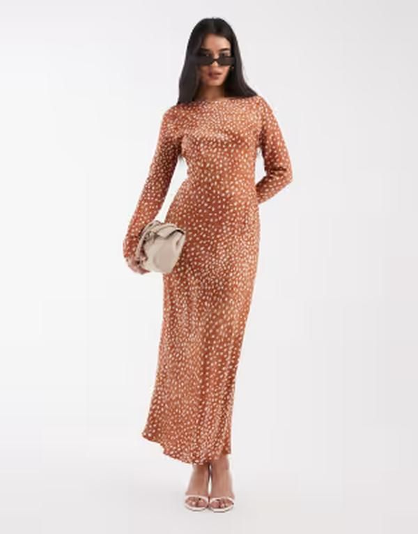 ネバーフリードレスド レディース トップス ワンピース プリント Never Fully Dressed Soho long sleeve midaxi dress deer print BROWN