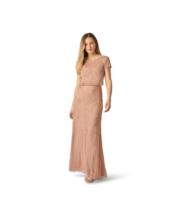 アドリアナ パペル レディース トップス ワンピース Adrianna Papell Womens Beaded Blouson Boat Neck Gown ROSE GOLD ゴールド