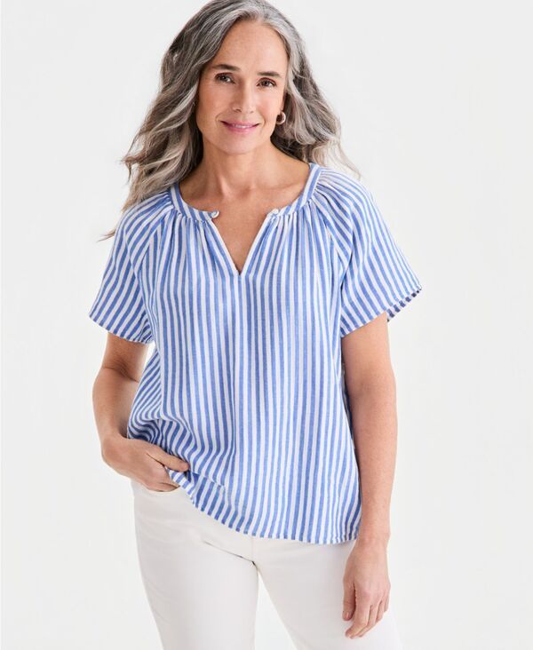 スタイルアンドコー レディース トップス シャツ Style Co Womenstriped Gauze FlutterSleeve Top Surf Crest ストライプ