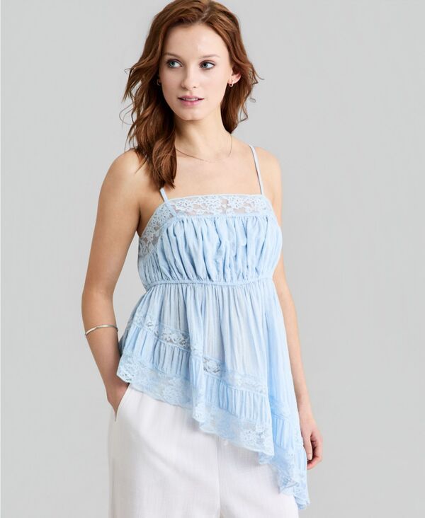 アンドノウディス レディース トップス シャツ アシンメトリー レース And Now This Womens Asymmetric LaceTrim Top Sky Ride