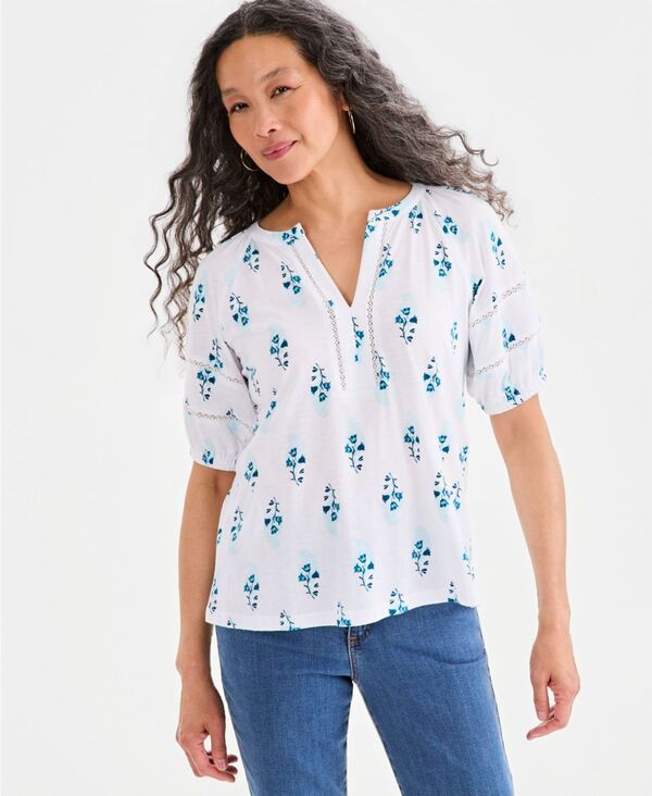 スタイルアンドコー レディース トップス シャツ プリント ニット Style Co Womens Printed ElbowSleeve Knitop Bright White ホワイト