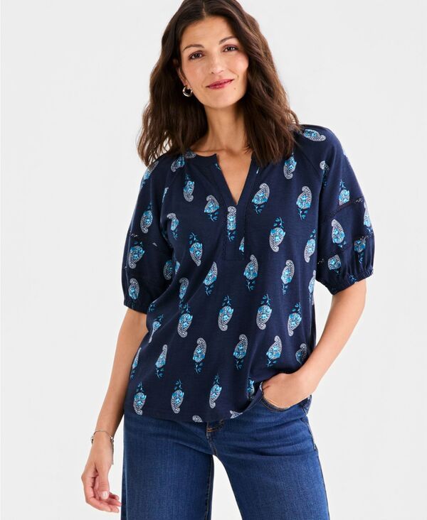 スタイルアンドコー レディース トップス シャツ プリント ニット Style Co Womens Printed ElbowSleeve Knitop Industrial Blue ブルー