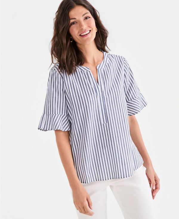 スタイルアンドコー レディース トップス シャツ コットン Style Co Womenstriped Cotton SplitNeck Popover Top Stripe Industrial B 8,070円