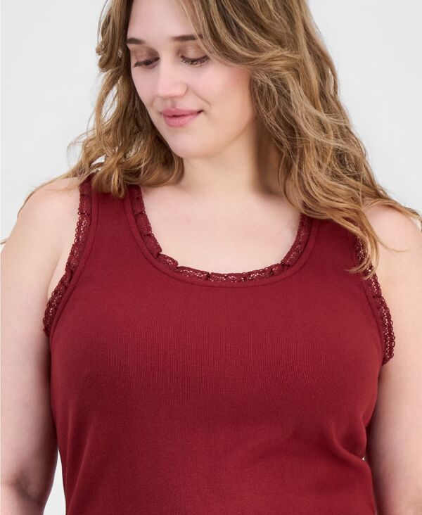 アンドノウディス レディース トップス タンクトップ ノースリーブ レース And Now This Womensleeveless LaceTrim Tank Top Crimson Ti クリムゾ