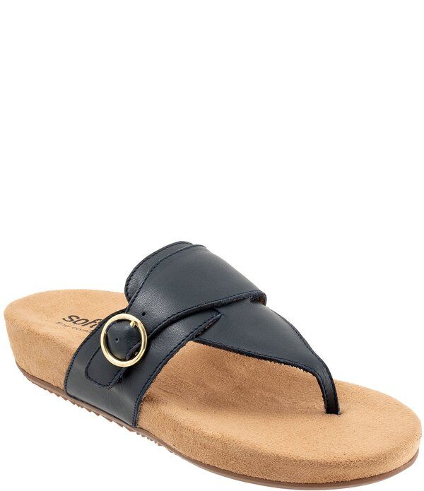 ソフトウォーク レディース シューズ サンダル レザー Softwalk Belize 20 Leather Thong Sandals Navy ネイビー