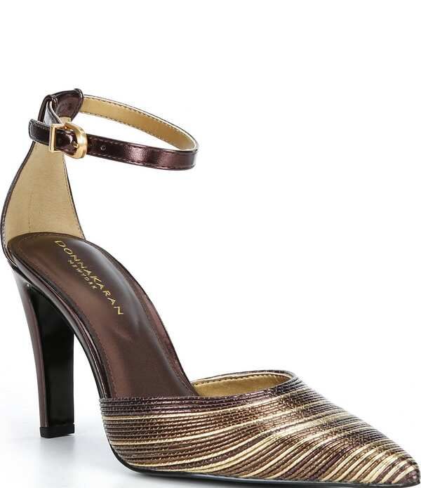 ダナキャラン レディース シューズ ヒール トール アンクル Donna Karan Patricia Metallic Ankle Strapointed Toe Stiletto Pumps Ca