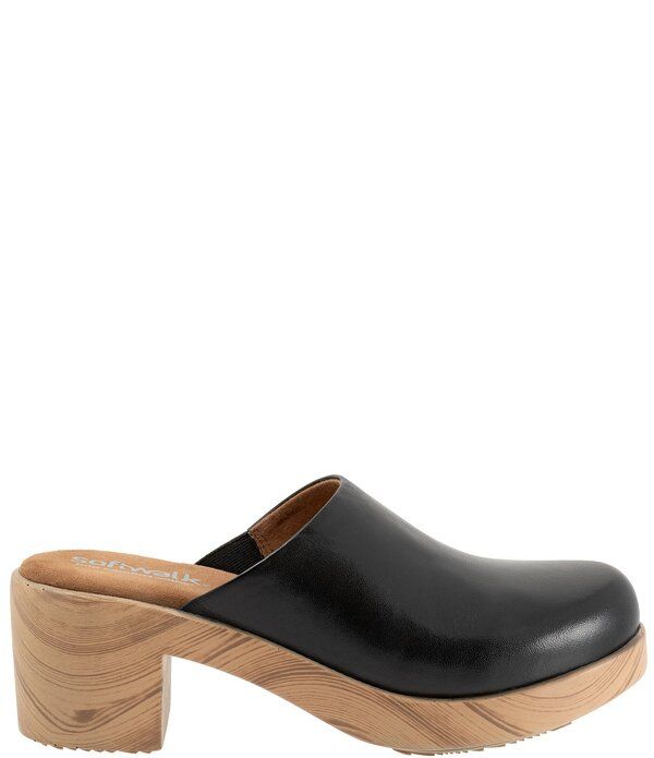 ソフトウォーク レディース シューズ サンダル プラットフォーム レザー SoftWalk Felida Leather Platform Clogs Black ブラック