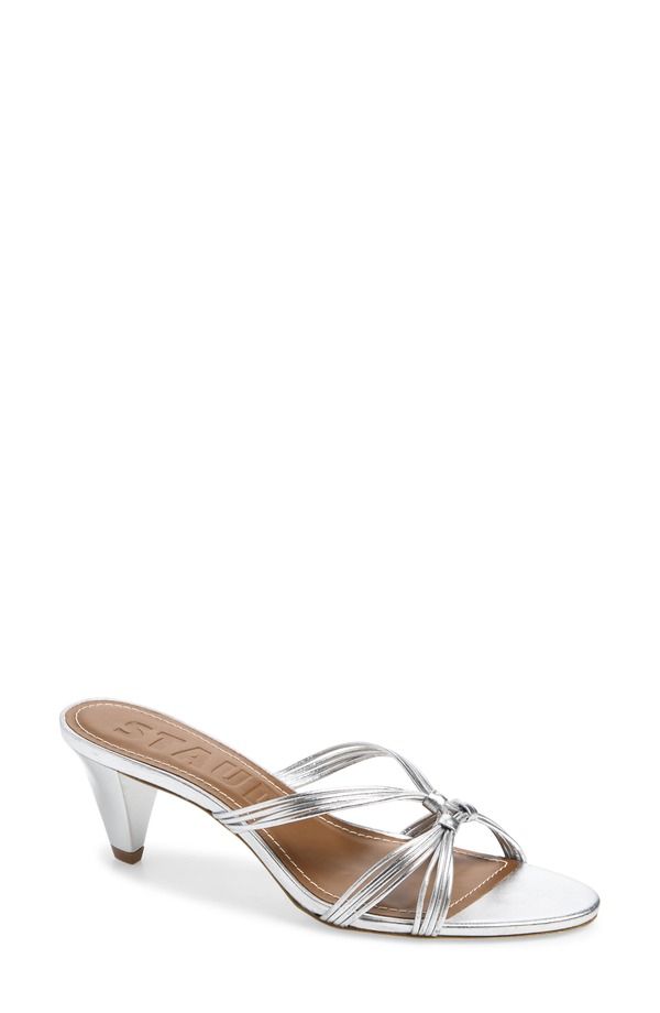スタウド レディース シューズ ヒール サンダル STAUD Carrie Strappy Slide Sandal Women SILVER シルバー