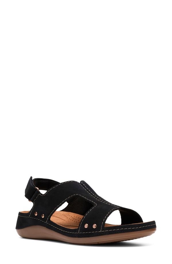 クラークス レディース シューズ ヒール サンダル Clarks Cecily Sun Slingback Sandal Women BLACK NUBUCK ブラック