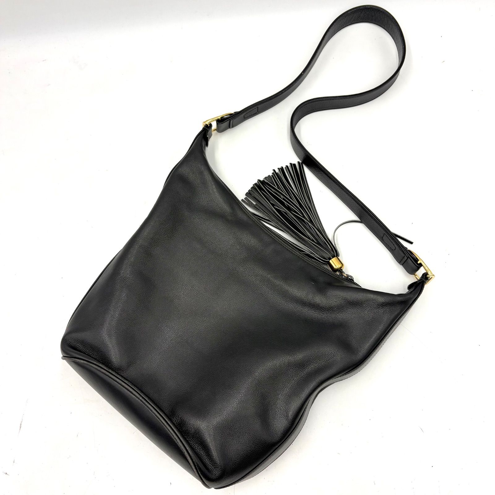 Auth Gucci Horse Shoe Gold Hardware Leather Bucket Shoulder Bag Black
