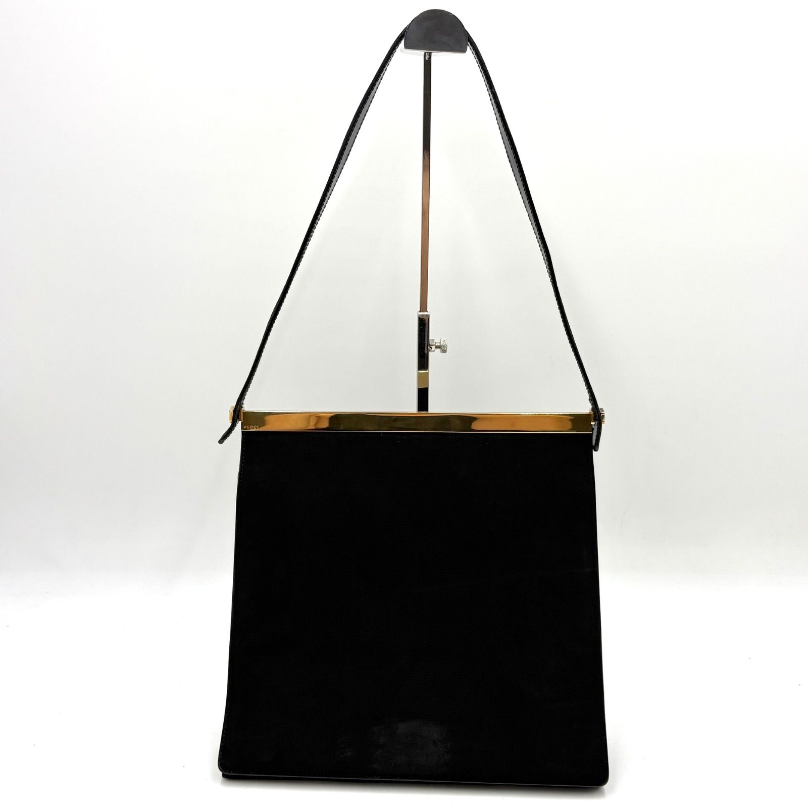 Auth Gucci Tom Ford Era Gold Plate Suede Shoulder Bag Black