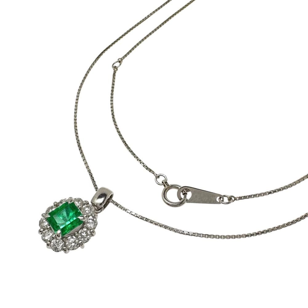 エメラルド 0.70ct ダイヤモンド 計0.59ct ネックレス Pt900プラチナ/Pt850プラチナ 5.7g 40cm レディース 【中古】【真子質店】【NN】