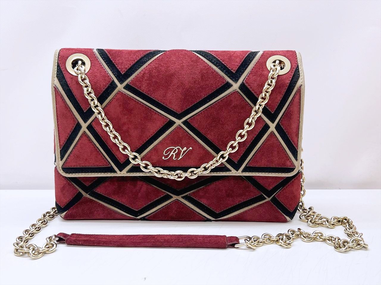 Roger Vivier　ロジェヴィヴィエ　プリズミック　スエード　レザー　チェーンショルダーバッグ　ショルダー　レッド
