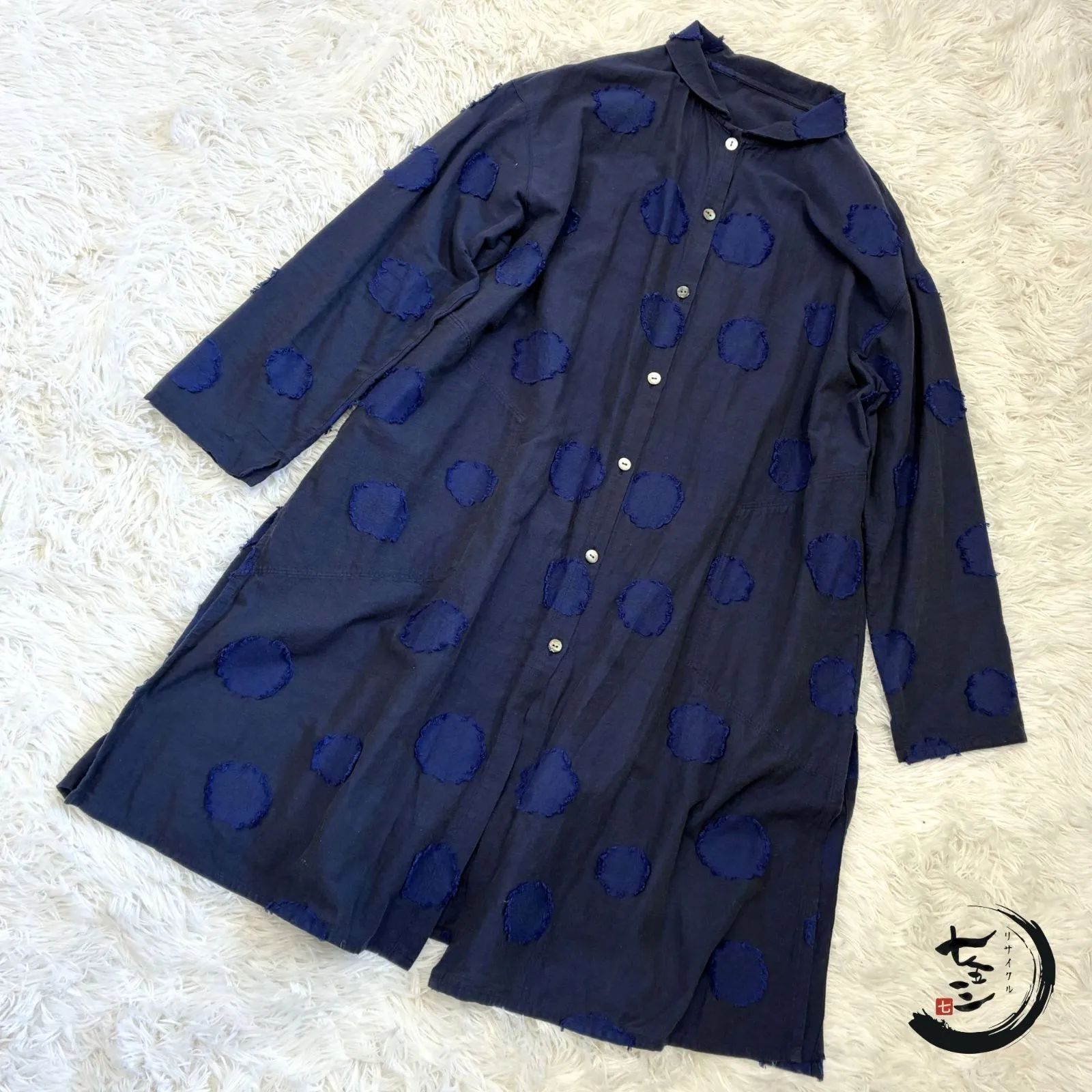 【石見銀山】登美 群言堂 チュニック ドット 日本製 綿100％ インディゴ 夜の森ジャガード 羽織もの フリーサイズ
