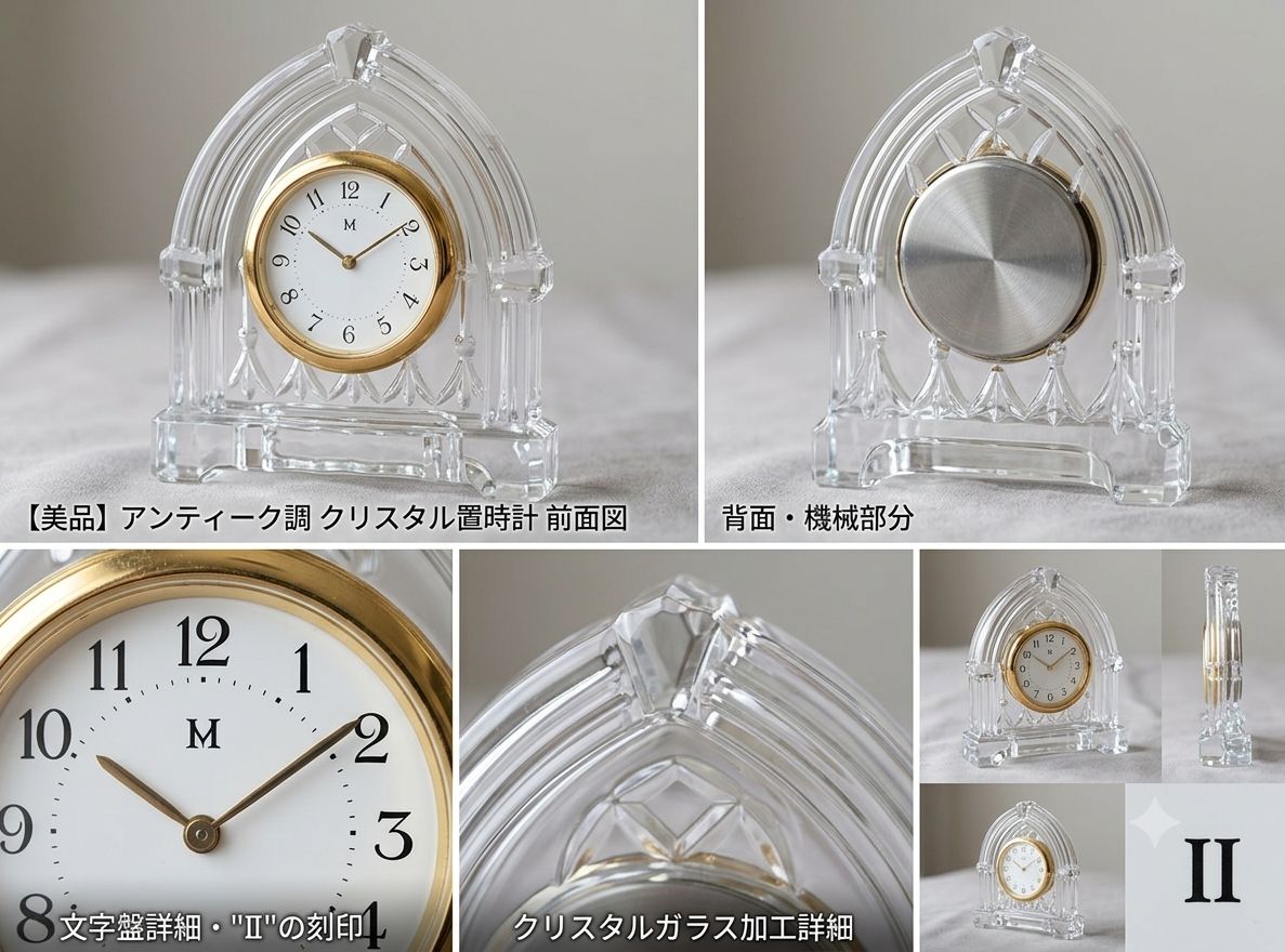 クリスタルガラス 置時計 アーチ型 アンティーク風 - メルカリ