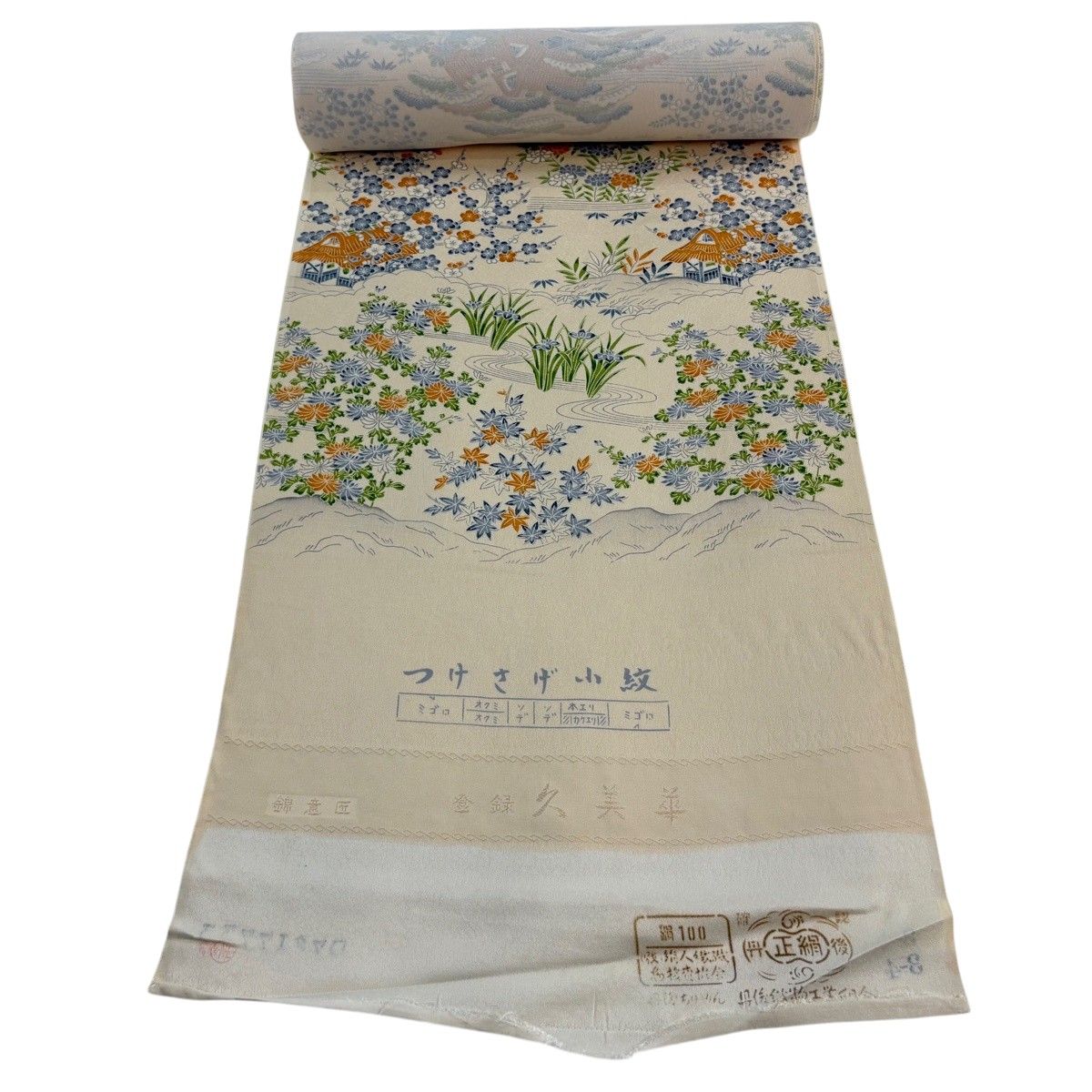 反物 秀品 付下げ 建物 松竹梅 ベージュ 正絹 【中古】