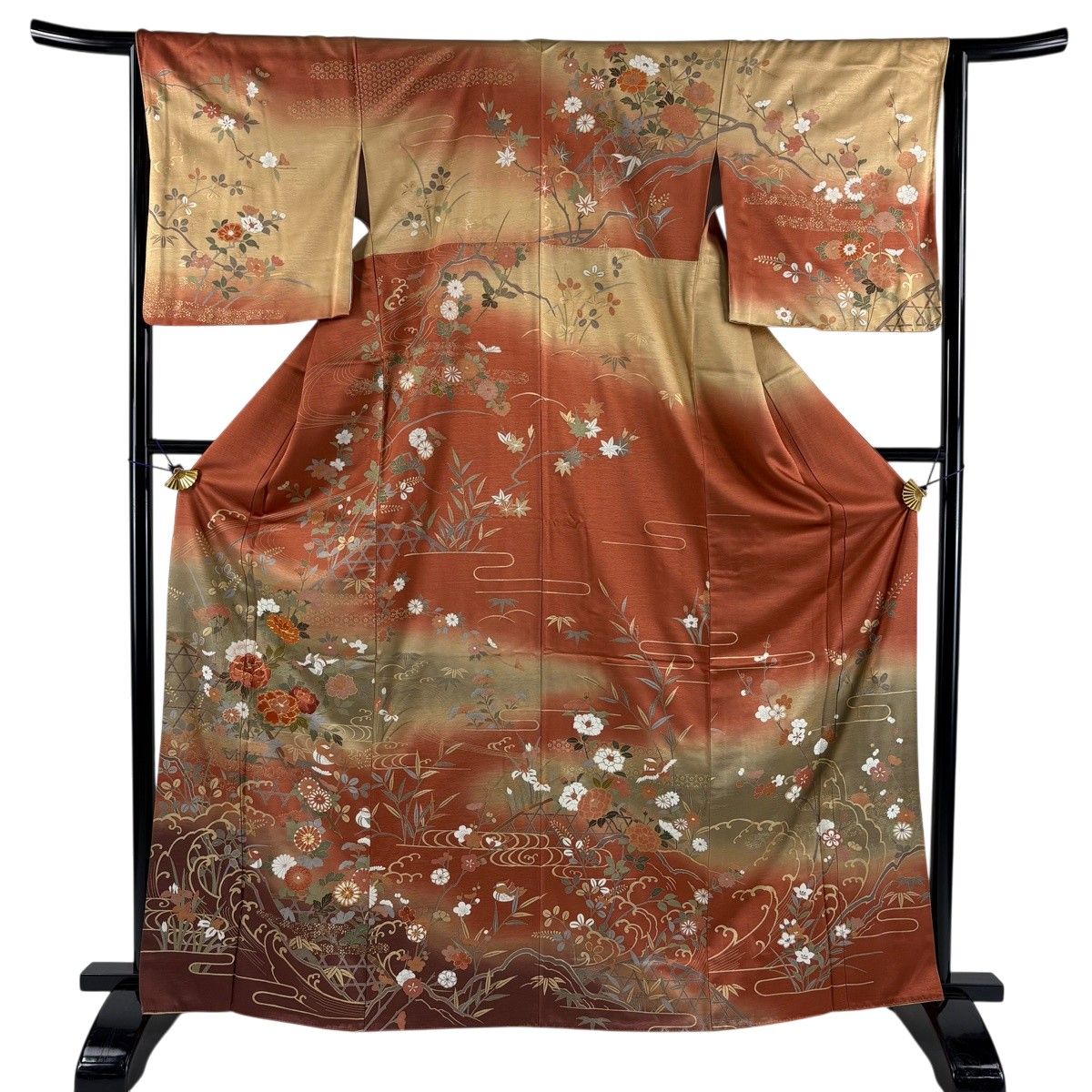 美品】 訪問着 身丈165cm 裄丈65cm M 袷 やまと 牡丹 鴛鴦 刺繍 金彩