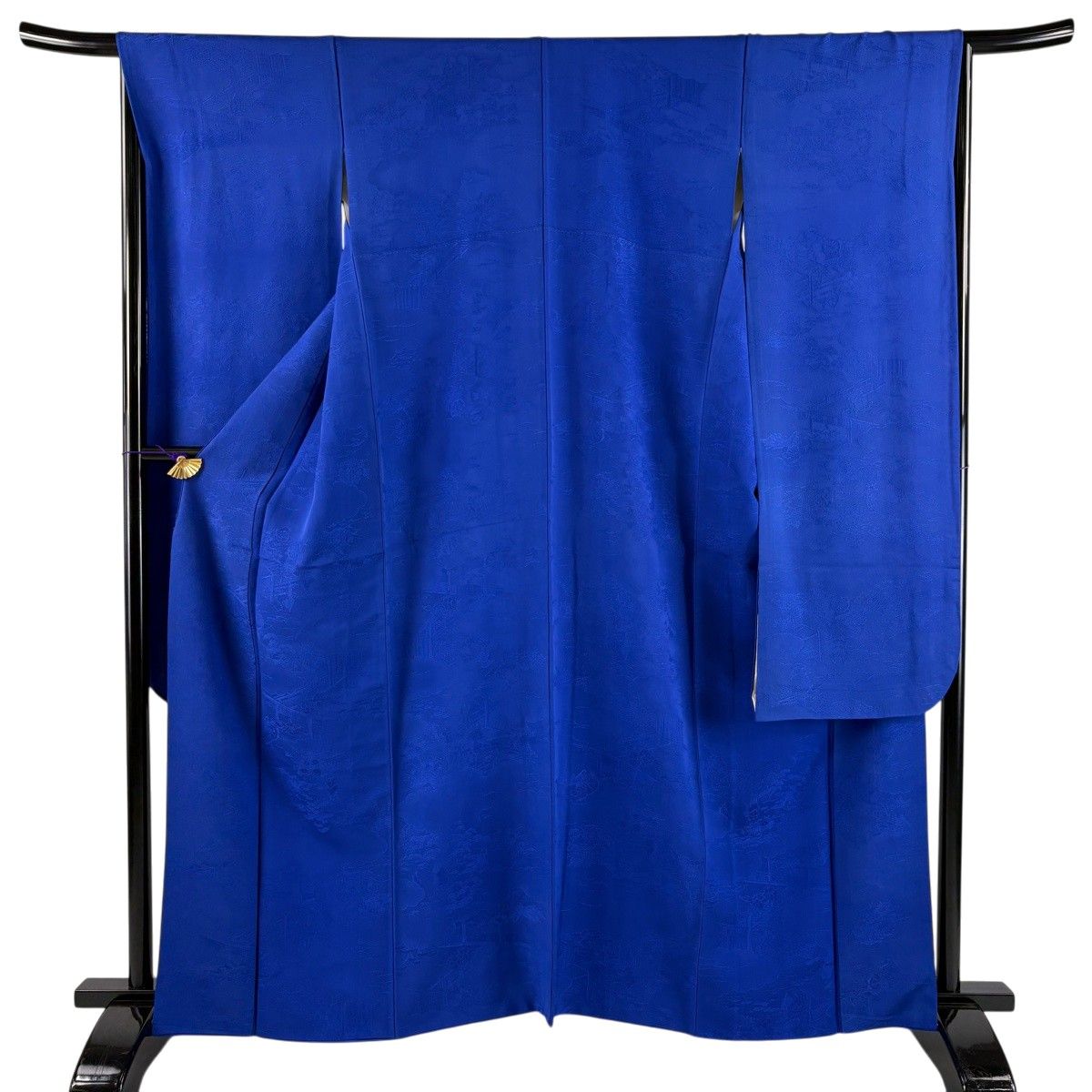 振袖 身丈161cm 裄丈66.5cm M 袷 地紋 青 正絹 秀品 【中古】