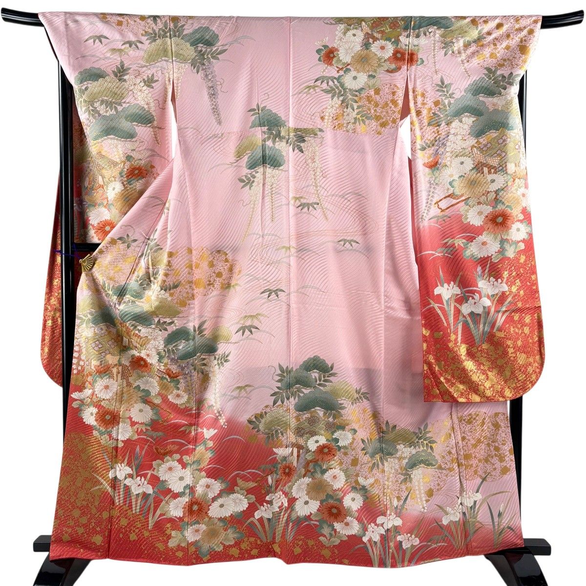 振袖 身丈162.5cm 裄丈70cm L 袷 御所車 菊 金彩 ぼかし ピンク 正絹 秀品 【中古】 6,776円