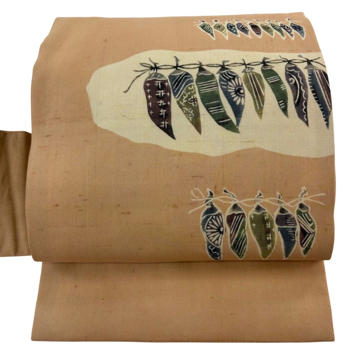 名古屋帯 秀品 落款 夏帯 生り物 ピンクベージュ 正絹 【中古】