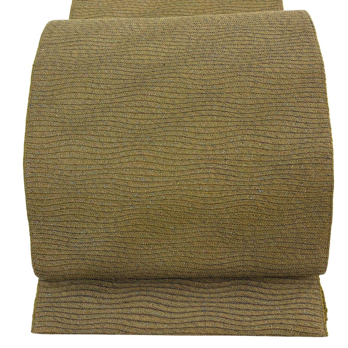 【美品】 名古屋帯 秀品 八寸名古屋帯 夏帯 縞 箔 薄茶色 正絹 【中古】