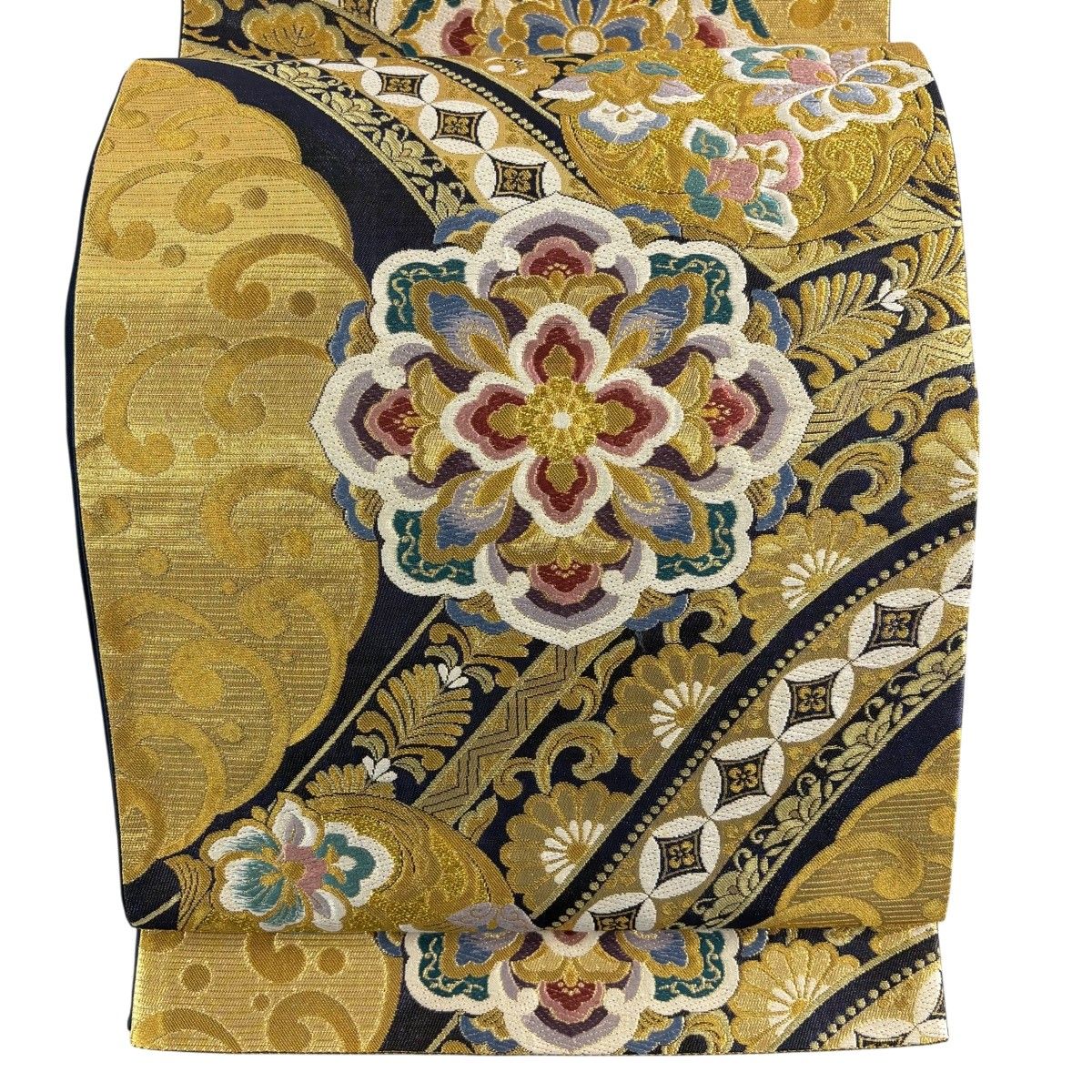 【美品】 袋帯 秀品 華文 波頭 金糸 箔 金色 六通 正絹 【中古】